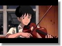 [Seiji, the apprentice violin-maker, plays a song for Shizuku on one of his own creations.]